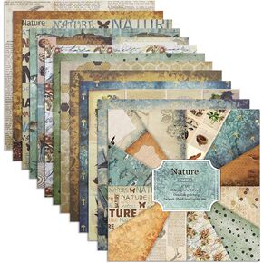 24 Sheets Vintage Plant Animal Pattern Scrapbook Paper Pad 6 inches Scrapbooking CardStock Decopage Origami Decorative Paper for DIY Card Making Journaling Materials Supplies