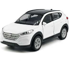 1:36 Scale Hyundai Tucson Toy Car Model Metal Diecast SUV Toy Vehicle, Doors Open Pull Back, Toys for Boys 3 4 5 6 7 Year Old Toddler Kids Gifts, Men Collection, Home Office Décor Cake Topper, White