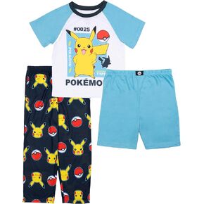 Pokemon Boys' 3-Piece Loose-fit Pajama Set, Soft & Cute for Kids