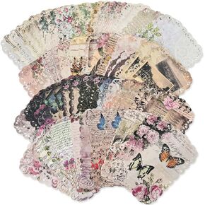 80 Sheets Lace Edged Scrapbook Paper, 3.9×5.5 Inch Vintage Scrapbooking Supplies Decorative Craft Paper for Letter Writing Planner Bullet Junk Journal Collage Card Embellishments