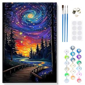 MOGTAA Starry Night Paint by Number Kit for Adults Beginners Framed, Adult Paint by Number Kits On Canvas, Easy Adults' Paint-by-Number Kits, DIY Abstract Oil Painting Kits for Home Decor, 8x12in