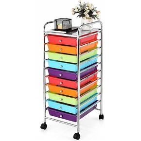 Giantex Plastic Boxes 10 Drawer Rolling Organizer Cart Utility Storage Tools Scrapbook Paper Multi-Use (Multicolor)