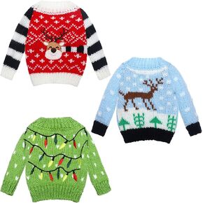 Aoriher 3 Pcs Christmas Doll Accessories Clothes Accessory Sweater Set Knitted Clothing Elk Christmas Tree Snowflake(Cute Style)
