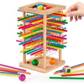 Montessori Game Wooden Board Game, 48 Colorful Sticks Dice Game for 3 4 5 6 Year Old, Montessori Toys for Kids Math Educational Toys for 3 Years Old, Fine Motor Skills Toy Family Travel Game Gifts