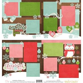Two Printed Layouts - Snow Much Fun & Christmas Snow - 2-2 Page 12"x12" & 2 Duplicate 6"x6" Bonus Layouts on 80lb Cardstock - Exclusive Original Matching KIT - by Miss Kate Cuttables