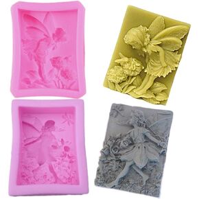 SYW 2 Pcs Silicone Mold Angel Dragonfly Butterfly Fairy Craft Art Silicone Soap Mold DIY Handmade Soap Molds 3D Cake Baking Tool,pink-2