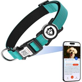 Reflective Dog Collar with AirTag Holder for Large Dogs Soft Nylon Champagne Sized L