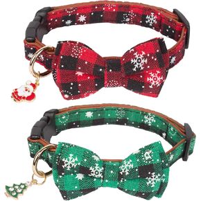 ADOGGYGO Christmas Dog Collar with Flower, Plaid Dog Christmas Collar with Removable Floral Adjustable Christmas Collars for Medium Dog (Medium)