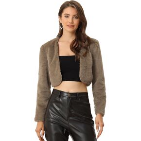 Allegra K Cropped Jacket for Women's Evening Open Front Bolero Faux Fur Shrug