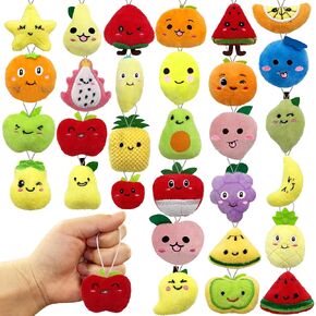 XIPEGPA 30 PCS Cute Mini Fruit Plush Toys Colorful Stuffed Fruits Soft Orange Peach Stuffed Doll for Party Favors Keychain Ornament for Goody Bag Easter Egg Stuffers Carnival Birthday Party 30 Styles