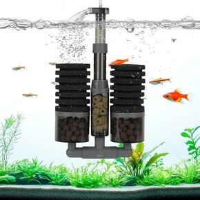AQQA Aquarium Filter, Dual Sponge Fish Tank Filters, Multi-Stage Filtration Clean Water, Adjustable 360°Water Outlet, Air Stone Dissolved Oxygen,Suitable for Freshwater and Saltwater M(15-55 Gallon)