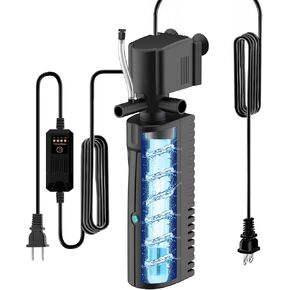 Aquarium U-V Filter for 10-40 Gallon Tank, Fish Tank Filter with Timer, Turtle Tank Filter with Aeration, Internal Filter for Green Water