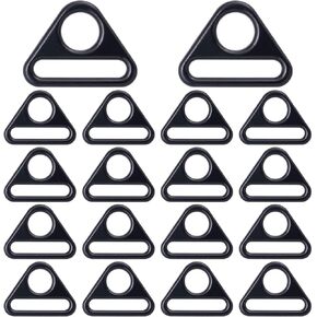 18Pcs 3/4" Triangle Buckle Adjuster for Strap, Metal Black Ring Connectors Swivel Clip D Ring Slides Replacement for Webbing Purse Backpack Bag Handbag DIY Accessories
