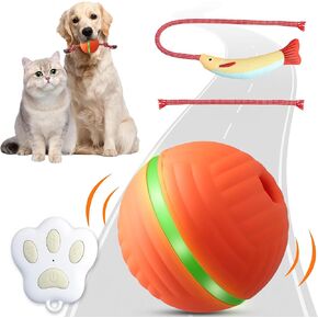 Interactive Dog Ball Toys, Motion Activated Automatic Rolling Toy with Remote Control for Small/Medium/Large Dogs & Cats, Squeaky Moving Toy, Type-C Rechargeable (Fish)
