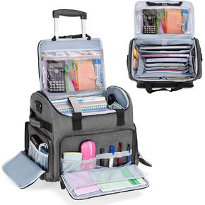 CURMIO Rolling Teacher Bag with Wheels, Teacher Rolling Cart, Rolling Briefcase with Accordion Organizer and 15.6" Laptop Sleeve for School or Work, Black(Patented Design)