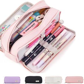 Pencil Case Large Capacity Pencil Pouch Aesthetic Pen Bag Office Stationery Organizer Simple Sturdy Multifunctional Pencil Bag - White