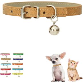 Puppy Collar with Bell, Hot Pink XXS Dog Collar, Kitten Collar Bell Girl Faux Leather Pu Adjustable for XXS Xs Small Pet Dogs Cats Animal Litter Tiny Female,XXSmall