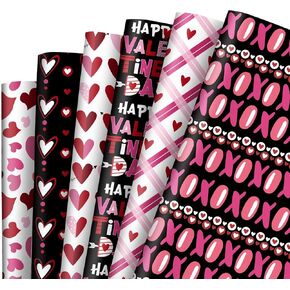 AnyDesign 12 Sheet Heart Valentine's Day Wrapping Paper Black Pink Gift Wrap Paper Love Heart XO Wrap Paper for Wedding Anniversary Birthday Mother's Day, Folded Flat, 19.7 x 27.6 Inch