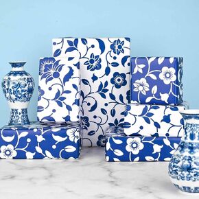 بولسوم 12 ورقة زرقاء أزهار الورق الأزرق الأزرق الزهور البيضاء الأزرق غلاف الهدية ورقة chinoiserie ورقة الفن لزفاف الزفاف الزفاف الحفل شاي الحرف DIY ، 19.7 × 27.6 بوصة in Kuwait