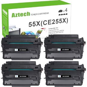 Aztech Compatible Toner Cartridge Replacement for HP 55X CE255X 55A CE255A P3015 P3015dn P3015x Pro 500 MFP M521dn M521dw M521 M525 Printer Ink (Black, 4-Pack)