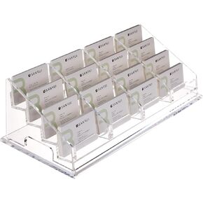 HZ2108N2G Business Card Holder Display for Desk, 16 Slot 4 Tier Multiple Cards Stand Clear Acrylic- Large Capacity Holds About 800 Cards- 1 Pack(16 Slot-H)