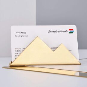 Business Card Holder for Desk Desktop Business Name Card Case Organizer Stand Metal Mountain Shaped Gift Card Holders Tabletop Business Card Display Holder for Office & Store, Gold
