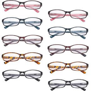10 Pack Stylish Rectangular Reading Glasses Rhinestone Spring Hinges Readers With Pattern Design for Women Mix Color