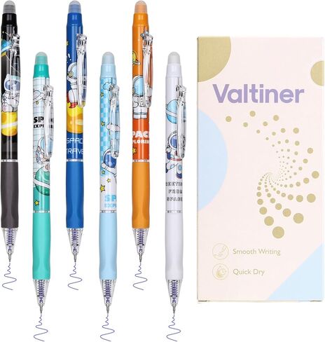 6pcs أقلام قابلة للسحب محو ، حبر زرقاء جاف سريع 0.5 مم مع ممحاة نظيفة ، لوازم المكاتب المدرسية في الكتابة السلسة لأخذ الملاحظات (موضوع رائد الفضاء الأزرق) in Kuwait