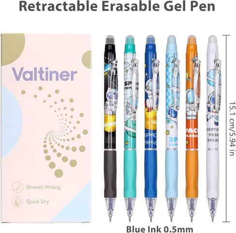 6pcs أقلام قابلة للسحب محو ، حبر زرقاء جاف سريع 0.5 مم مع ممحاة نظيفة ، لوازم المكاتب المدرسية في الكتابة السلسة لأخذ الملاحظات (موضوع رائد الفضاء الأزرق) in Kuwait