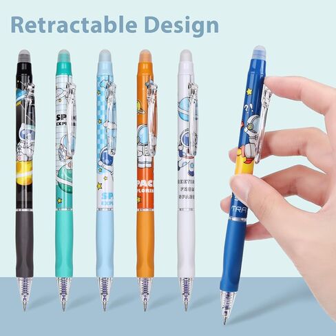 6pcs أقلام قابلة للسحب محو ، حبر زرقاء جاف سريع 0.5 مم مع ممحاة نظيفة ، لوازم المكاتب المدرسية في الكتابة السلسة لأخذ الملاحظات (موضوع رائد الفضاء الأزرق) in Kuwait