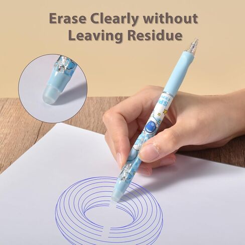6pcs أقلام قابلة للسحب محو ، حبر زرقاء جاف سريع 0.5 مم مع ممحاة نظيفة ، لوازم المكاتب المدرسية في الكتابة السلسة لأخذ الملاحظات (موضوع رائد الفضاء الأزرق) in Kuwait