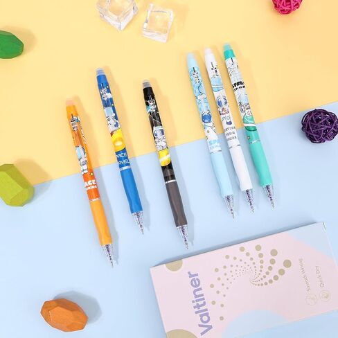 6pcs أقلام قابلة للسحب محو ، حبر زرقاء جاف سريع 0.5 مم مع ممحاة نظيفة ، لوازم المكاتب المدرسية في الكتابة السلسة لأخذ الملاحظات (موضوع رائد الفضاء الأزرق) in Kuwait