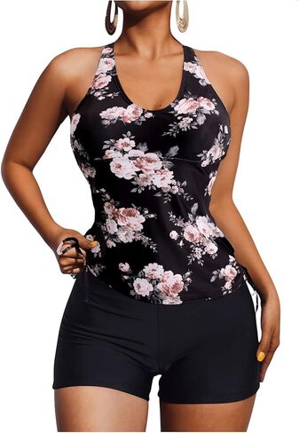 بدلة سباحة تانكيني للسيدات من SOLY HUX بطباعة زهور، قميص بدون أكمام مع شورت للأولاد، بدلة سباحة مكونة من قطعتين in Kuwait