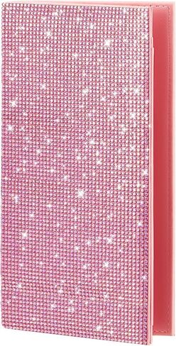 Bling Rhinestone Checkbook Cover for Women, RFID Blocking White PU Leather Check Book Wallet Gifts for Girls Women Leather Check Registers Duplicate Holder Divider in Saudi Arabia