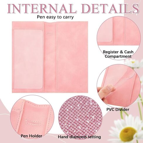 Bling Rhinestone Checkbook Cover for Women, RFID Blocking White PU Leather Check Book Wallet Gifts for Girls Women Leather Check Registers Duplicate Holder Divider in Saudi Arabia
