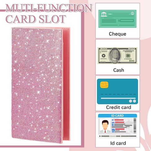 Bling Rhinestone Checkbook Cover for Women, RFID Blocking White PU Leather Check Book Wallet Gifts for Girls Women Leather Check Registers Duplicate Holder Divider in Saudi Arabia