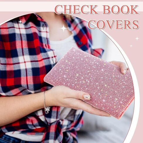 Bling Rhinestone Checkbook Cover for Women, RFID Blocking White PU Leather Check Book Wallet Gifts for Girls Women Leather Check Registers Duplicate Holder Divider in Saudi Arabia