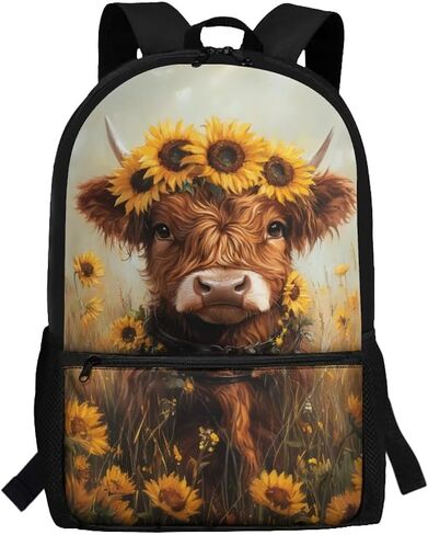 Highland Cow School Backpack Black Bookbag for Elementary School Boy Girls 17 inch School Bag Elementary Preschool Bag Packs Back to School Supplies Back Packs Heavy Duty Daypack in Saudi Arabia