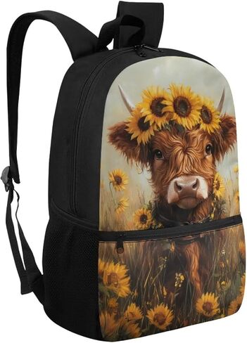 Highland Cow School Backpack Black Bookbag for Elementary School Boy Girls 17 inch School Bag Elementary Preschool Bag Packs Back to School Supplies Back Packs Heavy Duty Daypack in Saudi Arabia