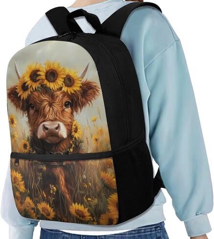 Highland Cow School Backpack Black Bookbag for Elementary School Boy Girls 17 inch School Bag Elementary Preschool Bag Packs Back to School Supplies Back Packs Heavy Duty Daypack in Saudi Arabia