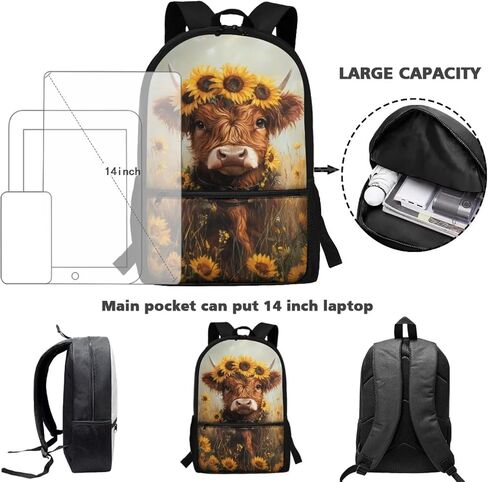 Highland Cow School Backpack Black Bookbag for Elementary School Boy Girls 17 inch School Bag Elementary Preschool Bag Packs Back to School Supplies Back Packs Heavy Duty Daypack in Saudi Arabia