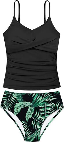 ملابس سباحة للفتيات مكونة من قطعتين بدلة استحمام متقاطعة مكشكشة للفتيات أطقم تانكيني مطبوعة ملابس سباحة للفتيات من سن 9 إلى 16 سنة in Kuwait