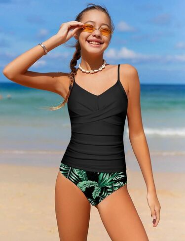 ملابس سباحة للفتيات مكونة من قطعتين بدلة استحمام متقاطعة مكشكشة للفتيات أطقم تانكيني مطبوعة ملابس سباحة للفتيات من سن 9 إلى 16 سنة in Kuwait
