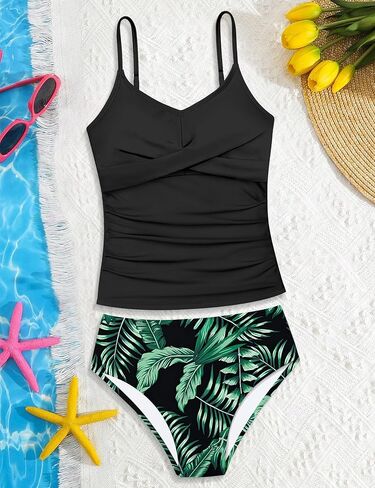 ملابس سباحة للفتيات مكونة من قطعتين بدلة استحمام متقاطعة مكشكشة للفتيات أطقم تانكيني مطبوعة ملابس سباحة للفتيات من سن 9 إلى 16 سنة in Kuwait