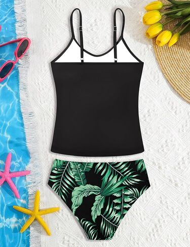 ملابس سباحة للفتيات مكونة من قطعتين بدلة استحمام متقاطعة مكشكشة للفتيات أطقم تانكيني مطبوعة ملابس سباحة للفتيات من سن 9 إلى 16 سنة in Kuwait