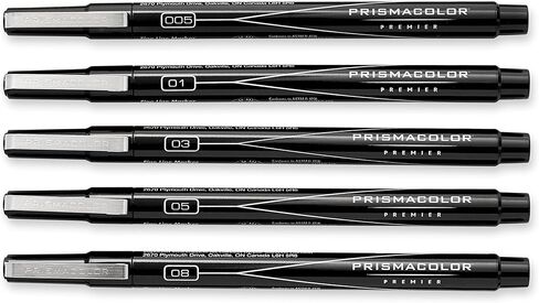 Prismacolor Premier Fine Line Illustration Markers, Assorted Fine Tips, Black, Adult Coloring, 5 Pack in Kuwait