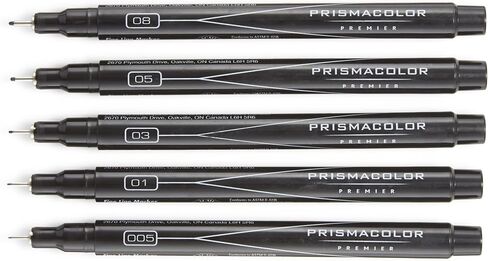 Prismacolor Premier Fine Line Illustration Markers, Assorted Fine Tips, Black, Adult Coloring, 5 Pack in Kuwait