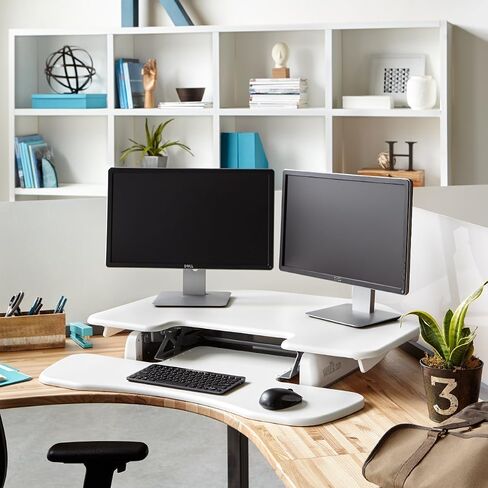 Vari - VariDesk Cube Corner 36 - Cubicle Standing Desk Converter for Dual Monitors - Home Office Desk with 11 Height Adjustable Settings, Spring-Assisted Lift, Weighted Base - Fully Assembled, Black in Saudi Arabia
