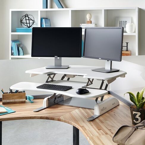Vari - VariDesk Cube Corner 36 - Cubicle Standing Desk Converter for Dual Monitors - Home Office Desk with 11 Height Adjustable Settings, Spring-Assisted Lift, Weighted Base - Fully Assembled, Black in Saudi Arabia