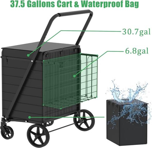 Heavy Duty Folding Shopping Cart for Groceries, Jumbo Grocery Carts with 360° Swivel Wheels, Waterproof Bag, Portable Utility Trolley for Daily, Laundry, Holds Up to 320 LBS in Saudi Arabia
